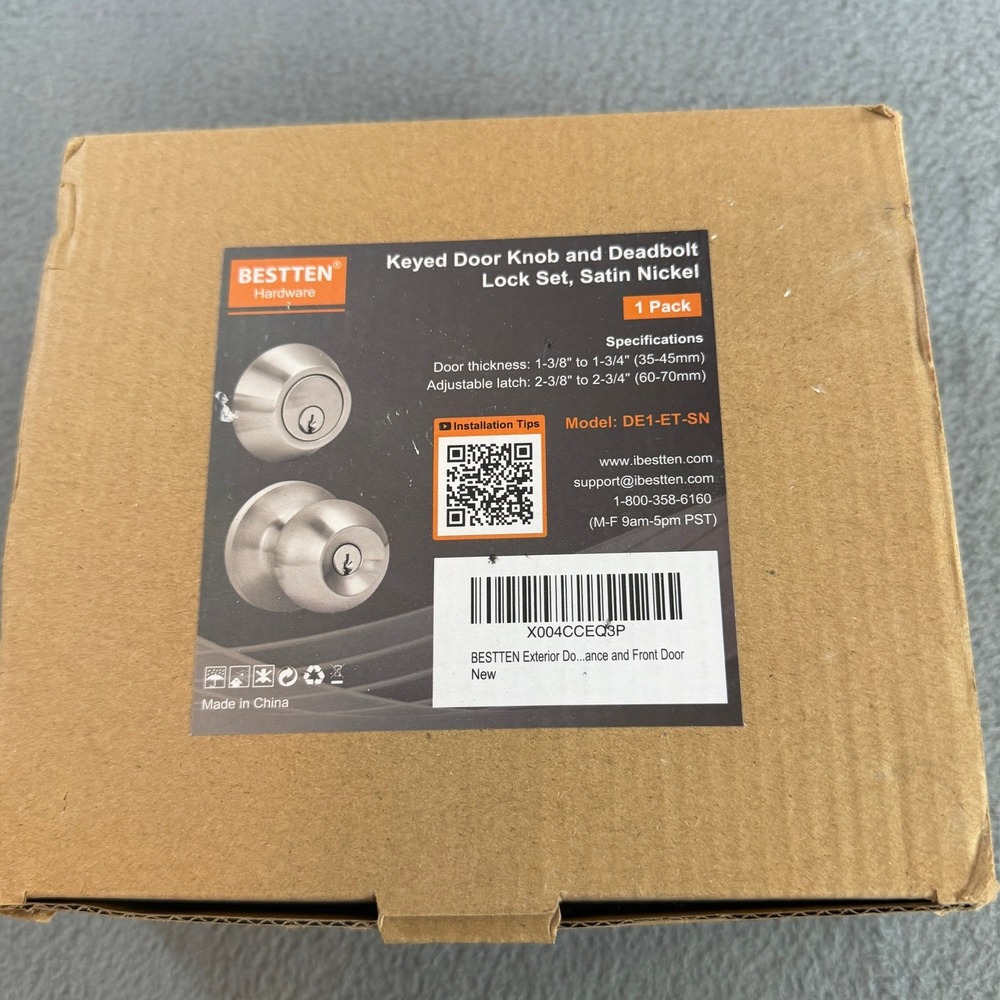BESTTEN Keyed Door Knob and Deadbolt Lock Set Satin Nickel DE1-ET-SN 1 Pack